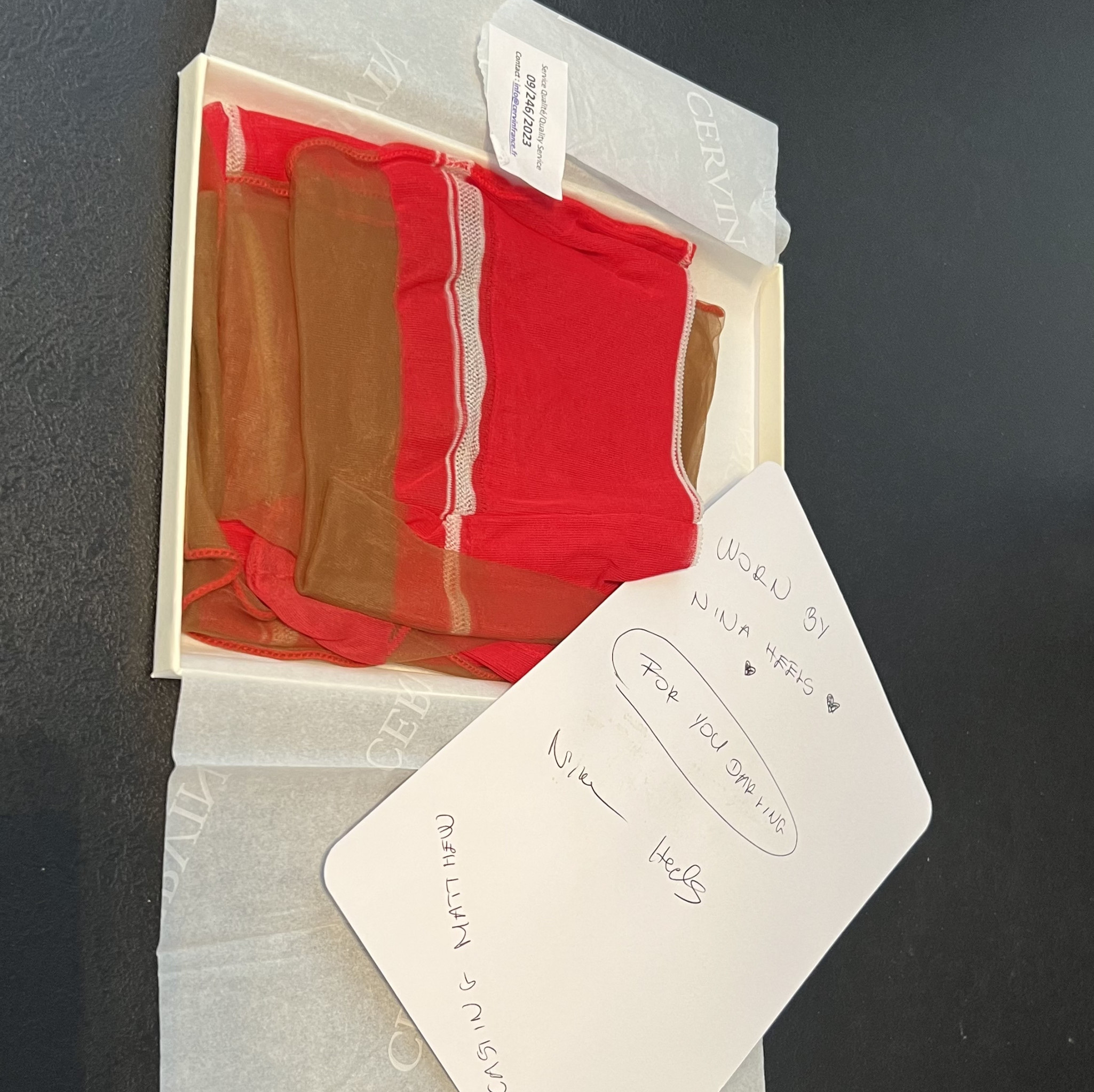 FF TAN RED STOCKINGS WORN BY NINA HEELS AND JOSEPHINEJACKSON